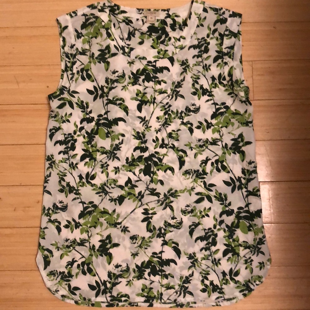JCrew Green and White leaf print blouse